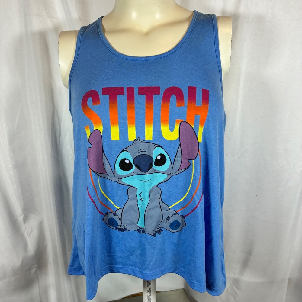 Disney Lilo & Stitch Blue Graphic Tank Top Braided Strappy Back Juniors XL